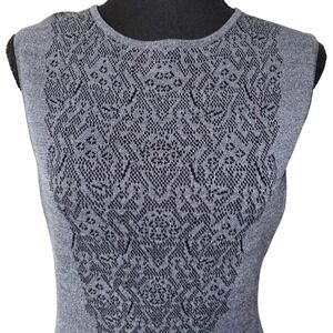 Nanette Lepore Women M Gray Knit Laser Cut Dress Dark Academia Sophisticated